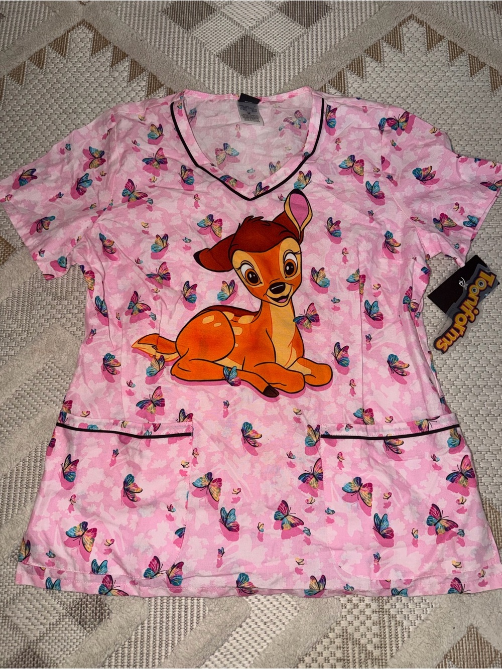 NEW Pink Bambi Kids Scrubs Top - Disney Size Medium